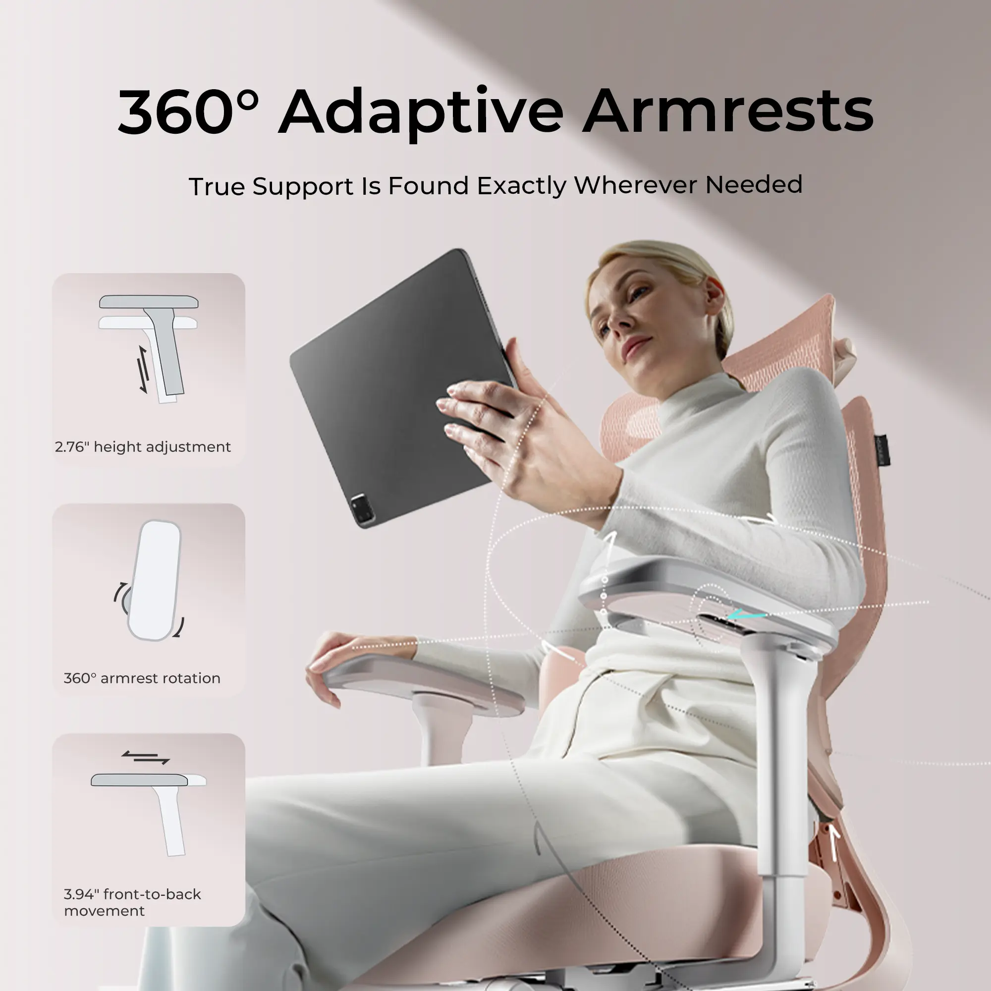 HBADA E3 Air Ergonomic Office Chair Pink - Image 5